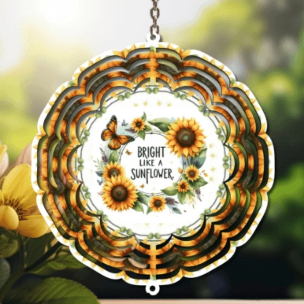 8 Inch Sunflower Wind Spinner with Butterfly Design